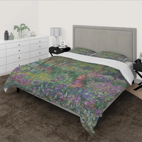 Vista 3 de Juego de funda de edredón de colores brillantes, juego de ropa de cama estética Claude Monet, 1 funda de edredón y 2 fundas de almohada, cómodo