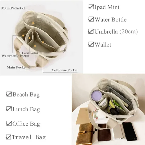 Vista 2 de SUNNY SHOP Bolsos cruzados para mujer, bolsa de lona con cremallera, organizador de bolsillos, bolsa de almuerzo para mujer, bolso pequeño de hombro