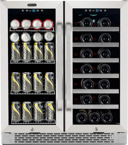 Vista 10 de Whynter BWB-2060FDSa 24 ″ Puerta francesa incorporada de doble zona Refrigerador de vino de 20 botellas Centro de bebidas de 60 latas, acero Acero