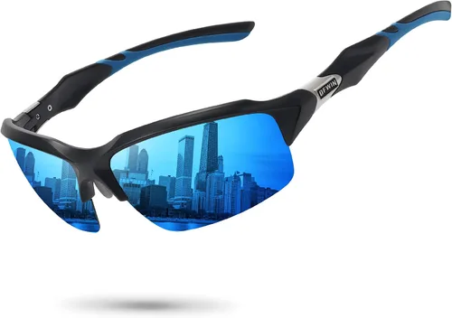 Vista 11 de Gafas de sol deportivas polarizadas para hombres y mujeres, envolventes alrededor de medio marco, ciclismo, pesca, ciclismo, correr, gafas de sol