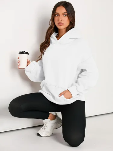 Vista 5 de EFAN - Sudadera con capucha para mujer - Sudadera de vellón sobredimensionada con mangas largas para otoño e invierno, ropa de moda inspirada