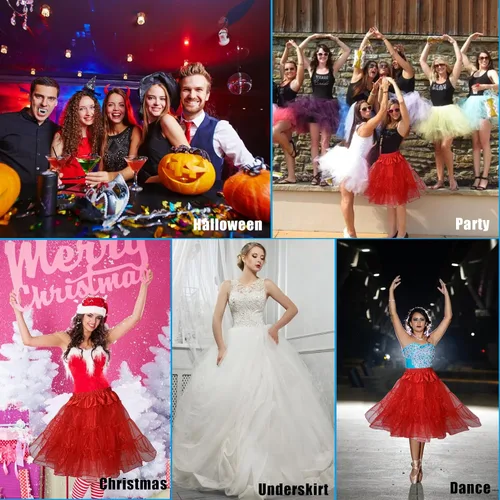 Vista 6 de Luwint Falda de tutú de tul hinchada, falda corta para disfraz, falda tutú para cosplay, fiesta de baile, debajo del vestido