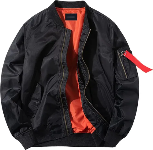 Vista 8 de JEsilunmaMY Chaqueta bomber casual con cuello alto para hombre, ropa deportiva ligera, para primavera, otoño, rompevientos, color sólido, abrigo