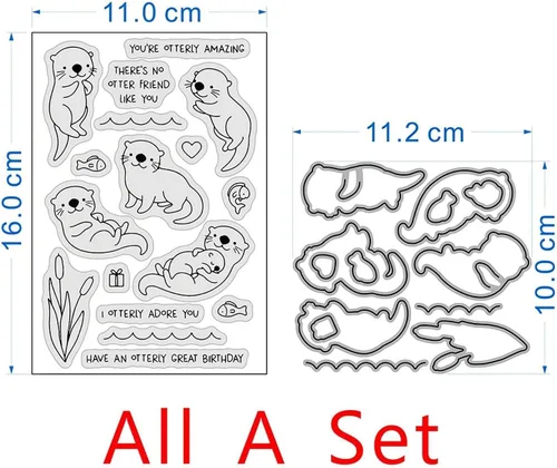 Vista 2 de Juego de sellos y troqueles de nutria para hacer tarjetas, sellos transparentes y troqueles de corte de metal para álbumes de recortes, suministros