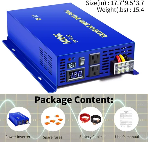 Vista 7 de Inversor de onda sinusoidal pura de 3000 W, 36 V CC a CA, 120 V, 110 V, sobretensión, 6000 W, convertidor de energía para sistema solar