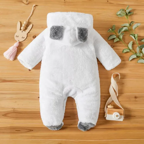 Vista 2 de Mameluco unisex de forro polar para bebé con capucha y pies para invierno para exteriores 0-18 meses