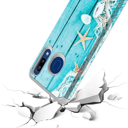 Vista 5 de Rosebono - Funda compatible con Samsung Galaxy A21, delgada híbrida de doble capa a prueba de golpes, cubierta dura de silicona a la moda, linda