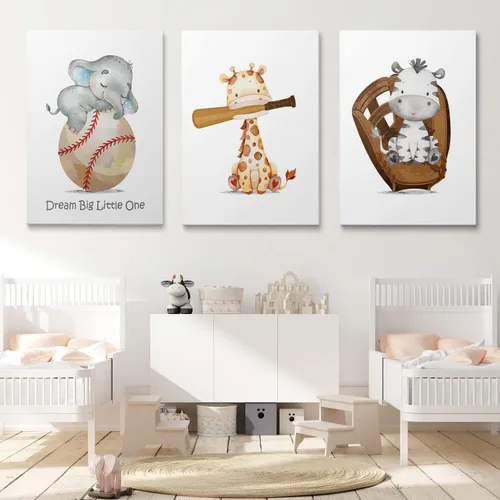 Vista 5 de GUBIYU Decoración de pared de béisbol para guardería, decoración de pared de bebé, lienzo deportivo, cueva de hombre pequeño, arte de pared