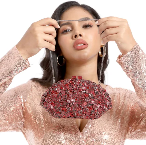 Vista 17 de Boutique De FGG Bolso de noche de flores de embrague de cristal de lujo para mujer, bolso de boda nupcial, bolso