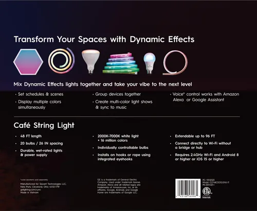 Vista 13 de GE Cync Luces inteligentes para café con efectos dinámicos, luces de cadena para patio que cambian de color, compatibles con Alexa y Google, 48 pies