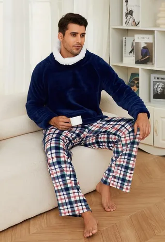 Vista 6 de U2SKIIN Pijamas a juego para parejas, juego de pijamas de felpa ultra suave, pijamas de felpa para invierno, ropa de dormir acogedora y cálida