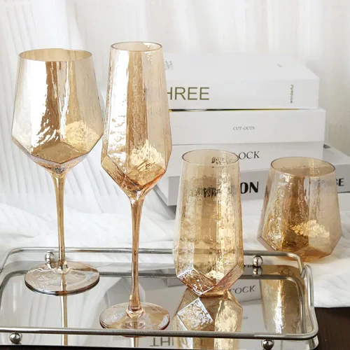 Vista 8 de Copas de vino ámbar vintage, juego de 2 copas de vino de tallo largo, copas de champán, copas de copa sin plomo, elegantes copas de vino ideales
