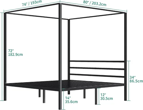Vista 2 de YITAHOME Marco de cama de metal con dosel de cuatro pósteres, plataforma de cama de 14 pulgadas con cabecera incorporada, soporte de colchón