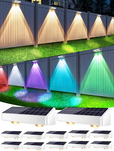 Vista 10 de Brizled Luces solares para valla al aire libre, paquete de 8 luces patrióticas para valla al aire libre, 9 colores y 11 modos RGBCW que cambian