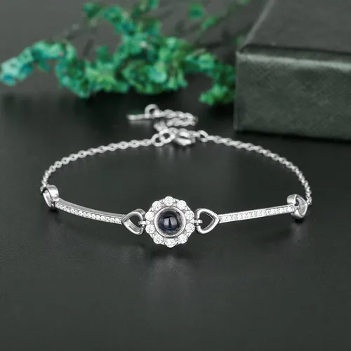 Vista 3 de Godchoices Pulsera de fotos personalizada, pulsera de proyección de fotos con imagen en el interior, collar con texto en inglés "I Love You
