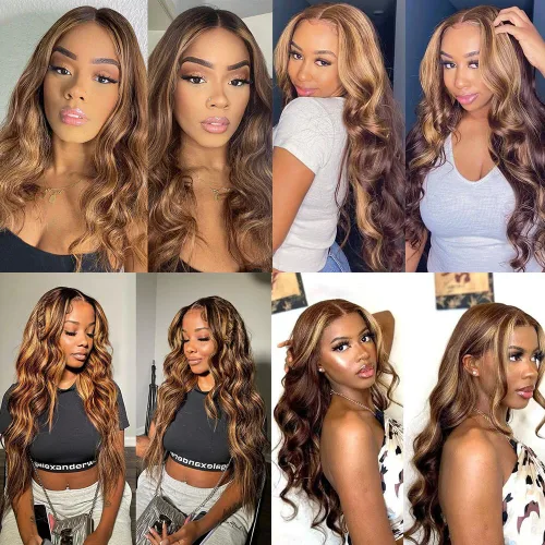 Vista 6 de Peluca Rubia Miel Cabello Humano Body Wave 13x6 Encaje Frontal Pelucas de Cabello Humano Para Mujeres Negras 22 Pulgadas