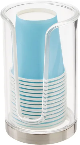 Vista 7 de mDesign Dispensador de vasos de papel desechable pequeño y compacto de plástico, soporte de almacenamiento para enjuague bucal para encimeras