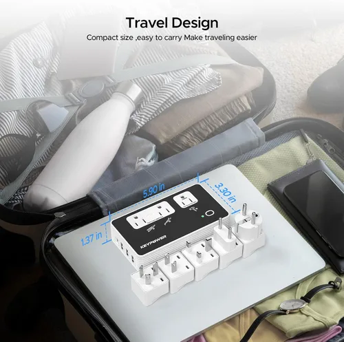 Vista 6 de Key Power Convertidor descendente de 2000 W, convertidor de voltaje de 220 V a 110 V de EE. UU. a Europa, adaptador de viaje universal internacional