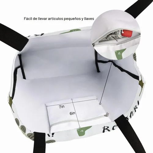 Vista 6 de SUABO Bolsa de asas de cocina reutilizable para comestibles, bolsa de compras de lona para exteriores Dinosaurio
