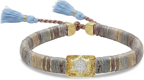 Vista 11 de Alef Bet by Paula Pulsera de la amistad de macramé en tonos azules con dije de estrella judía de David chapada en oro Plateado