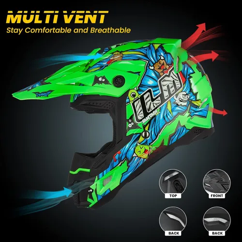 Vista 3 de ILM DOT&ECE Casco ATV para Jóvenes Casco de Dirt Bike para Niños Casco Infantil Motocross Dirtbike BMX MX Todoterreno Deporte Dual Cara Completa