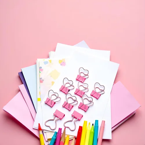 Vista 3 de Clips de metal ahuecados con forma de corazón rosa, notas, cartas, abrazaderas de papel, suministros de oficina, hogar, escuela