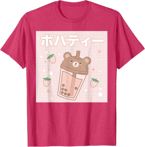 Vista 30 de Camiseta estética Kawaii con diseño de oso lindo y té con leche burbuja, talla S Blanco