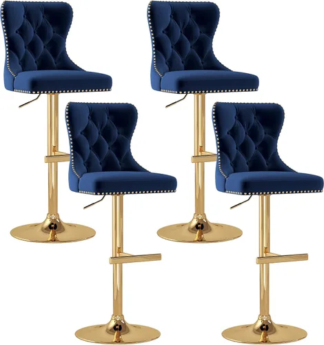 Vista 27 de Juego de 2 taburetes de bar giratorios de terciopelo con respaldo copetudo y base dorada, beige Adjustable Counter Height Barstools with Soft