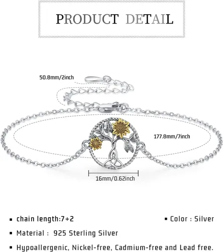 Vista 2 de Pulsera de plata de ley 925 ajustable con diseño de ajolote, panda, racón, girasol, joyería para hija o amiga, regalo de cumpleaños