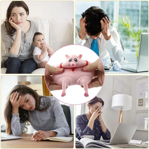 Vista 2 de Juguete de cerdo rosa para el estrés, divertido y lindo juguete blando de cerdo rosa, juguete de cerdo elástico para el estrés, juguete para aliviar