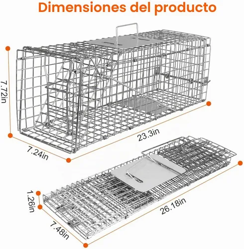 Vista 3 de Trampa de jaula animal vivo de 23,3", alambre galvanizado plegable