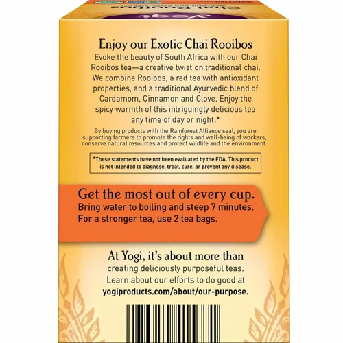 Vista 3 de Yogi Tea Chai Rooibos Tea - 16 bolsas de té por paquete (4 paquetes) - Té Rooibos orgánico especiado - Proporciona antioxidantes - Sin cafeína