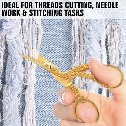 Vista 6 de Golden Stork - Tijeras de bordado de 3.5 pulgadas para puntas pequeñas y afiladas, diseño de grúa de punto de cruz, tijeras de pájaros de acero