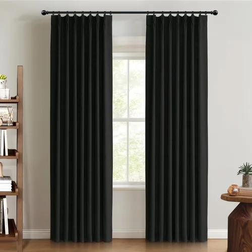 Vista 9 de 100% Blackout Shield Cortinas opacas con textura y aspecto de lino de 72 pulgadas de largo, juego de 2 paneles de cortinas opacas de lino sintético