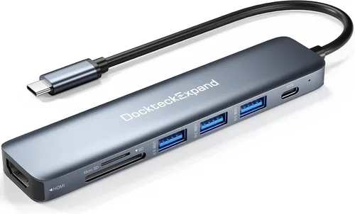 Vista 9 de Hub USB C, adaptador multipuerto USB-C DockteckExpand 5 en 1 con HDMI 4K, entrega de energía de 100 W, 3 puertos de datos USB 3.0 para MacBook