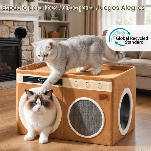 Vista 7 de Retro Radio Cat House, Large Foldable Cat Bed Indoor Cat Cave