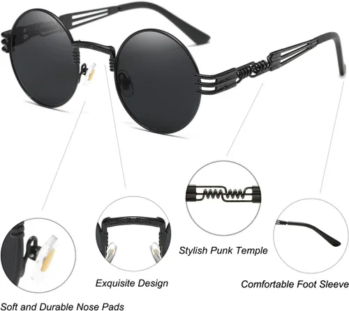 Vista 36 de Dollger Gafas de sol redondas Steampunk con marco de metal