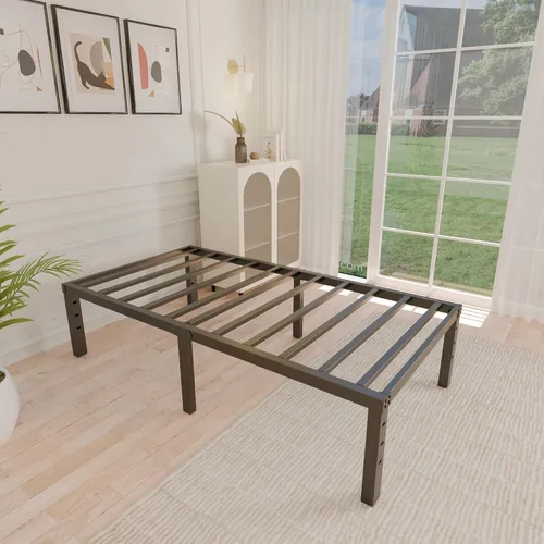 Vista 8 de ALDRICH Estructura de cama metálica individual de 16 pulgadas - Plataforma básica de listones de acero negro, fácil de montar, resistente y sin