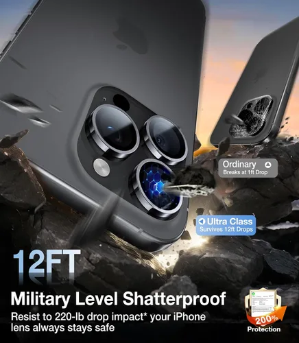 Vista 4 de UltraGlass Protector de lente de cámara para iPhone 16 Pro Max/16 Pro [NO.1 grado militar inastillable], protector de cámara para iPhone 16 Pro Max