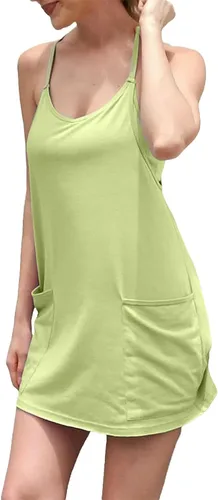 Vista 4 de Enterizo de entrenamiento para mujer con pantalones cortos debajo, sin mangas, tirantes delgados, trajes atléticos, trajes casuales de vacaciones