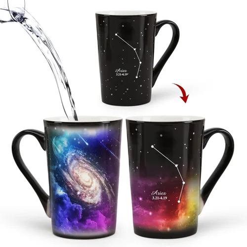 Vista 17 de Taza de constelación cambiante de calor de Acuario de 12 onzas, taza de café de Acuario con grabado, taza de café de cerámica que cambia