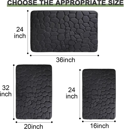 Vista 2 de Tapete de baño negro de secado rápido, 24 x 36 pulgadas, antideslizante, de espuma viscoelástica, lavable a máquina