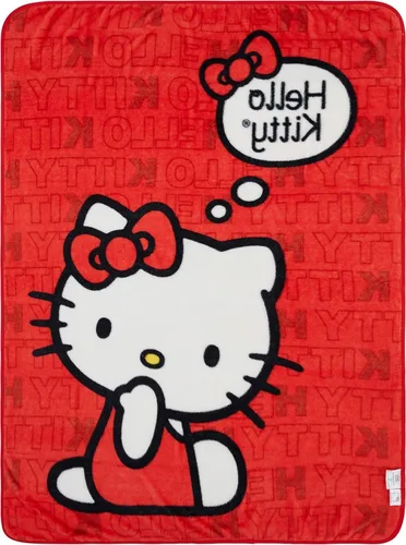 Vista 5 de Sanrio - Manta de felpa suave con texto en inglés «Hello Kitty», de 46 x 60 pulgadas, para cama y sofá