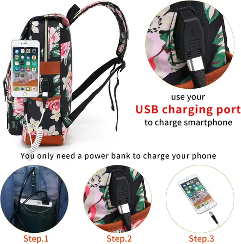 Vista 4 de YGR - Mochila con estampado floral para laptop para mujeres, hembras, escuela, viaje, negocios, deportes al aire libre, oficina, trabajo