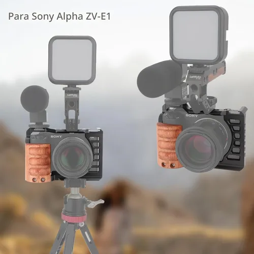 Vista 6 de LEFTFOTO ZV-E1 Jaula completa para cámara con mango de madera para Sony Alpha ZV-E1 Marco de grabación de video con base tipo Arca 3/8 "agujeros
