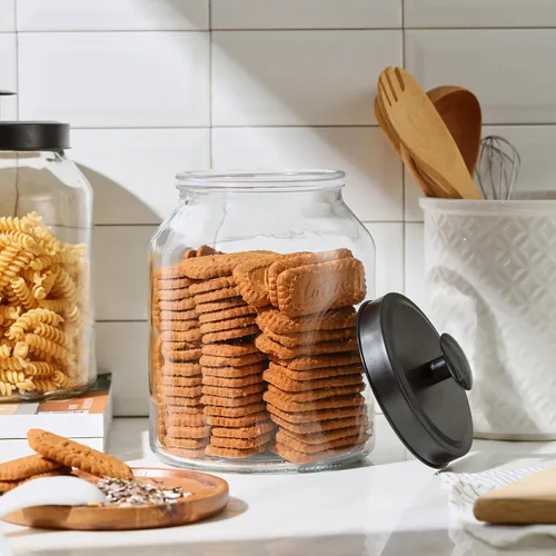 Vista 2 de Hyperspace Tarro de cristal para galletas con tapa hermética de metal negro, grande, 2