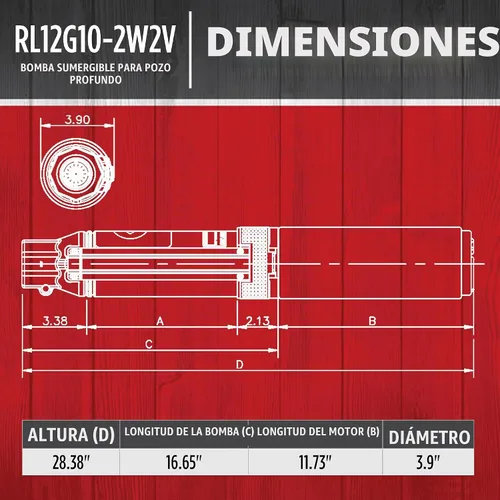 Vista 2 de Red Lion RL12G10-2W2V Bomba sumergible de pozo profundo de 4 pulgadas, 1 HP, 12 GPM, 2 cables, 230 voltios, acero, 14942404