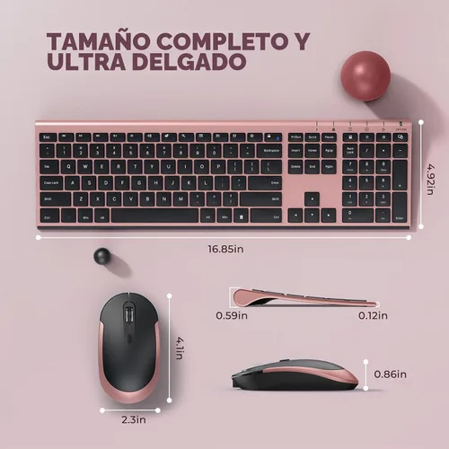 Vista 3 de Vssoplor - Juego combinado de teclado y mouse inalámbricos, recargable, silencioso, de tamaño completo, diseño ultra delgado para laptop, PC Negro
