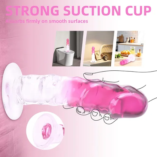 Vista 4 de Juguete sexual realista consolador rosa para mujeres – TUFEEL G Spot Juguetes para adultos, pene transparente degradado con fuerte ventosa, polla