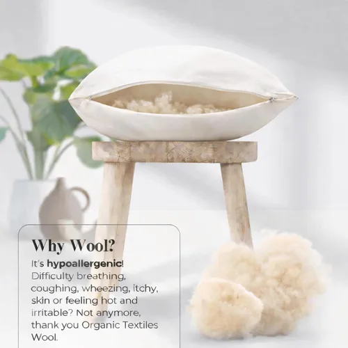 Vista 4 de ORGANIC TEXTILES Almohada de lana 100% natural con funda de algodón orgánico, certificado GOTS (estándar, paquete de 1)
